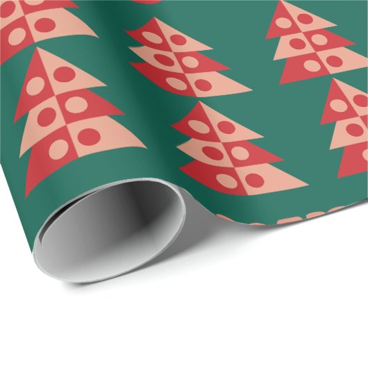 Retro kerstbomen cadeaupapier (Rol Hoek)