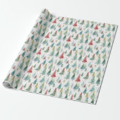 Retro Kerstbomen Cadeaupapier (Uitgerold)