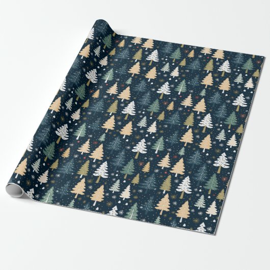 Retro Kerstbomen Cadeaupapier (Uitgerold)