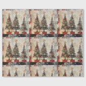 Retro kerstbomen  cadeaupapier (Vlak)