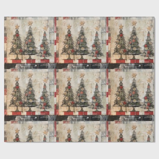 Retro kerstbomen  cadeaupapier (Vlak)