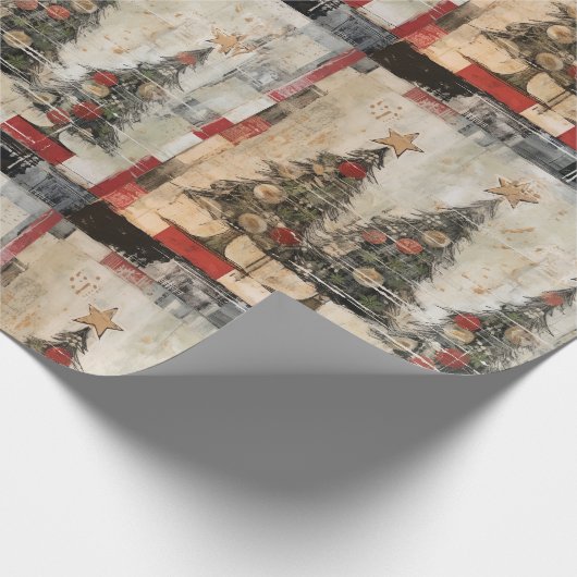 Retro kerstbomen  cadeaupapier (Hoek)