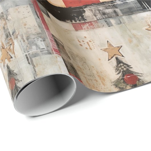 Retro kerstbomen cadeaupapier (Rol Hoek)