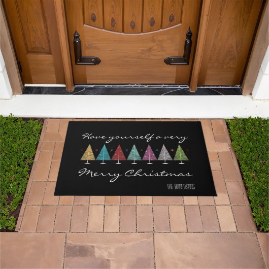 Retro Kerstbomen Deurmat (Buiten)