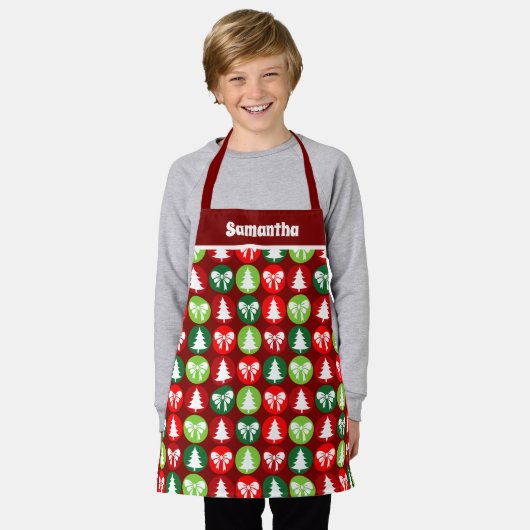  Retro Kerstbomen en Bogen Kinder Schort (Gedragen)