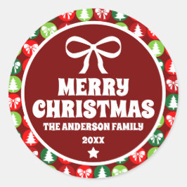  Retro Kerstbomen en Bogen Ornament Ronde Sticker