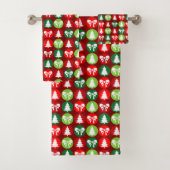  Retro Kerstbomen en Bogen Patroon Bad Handdoek (Insitu)