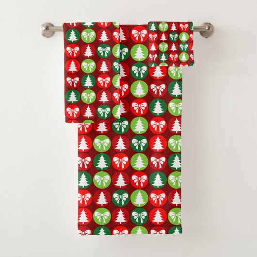  Retro Kerstbomen en Bogen Patroon Bad Handdoek (Insitu)