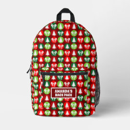  Retro Kerstbomen en Bogen Patroon Bedrukte Rugzak