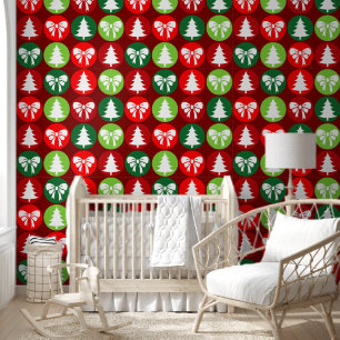 Retro Kerstbomen en Bogen Patroon Behang