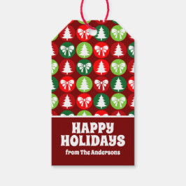  Retro Kerstbomen en Bogen Patroon Cadeaulabel