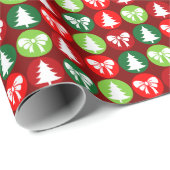 Retro Kerstbomen en Bogen Patroon Cadeaupapier (Rol Hoek)