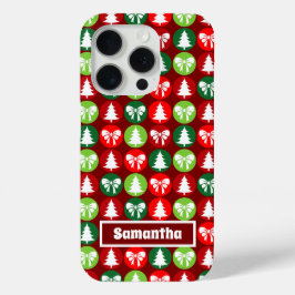  Retro Kerstbomen en Bogen Patroon iPhone 15 Pro Case