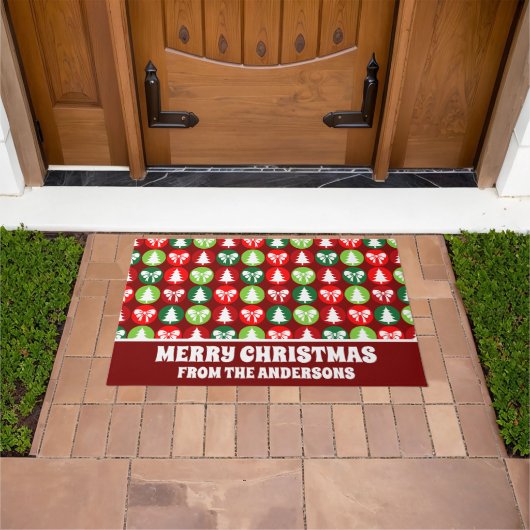  Retro Kerstbomen en Bogen Patroon Deurmat (Buiten)