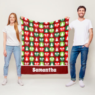 Retro Kerstbomen en Bogen Patroon Fleece Deken