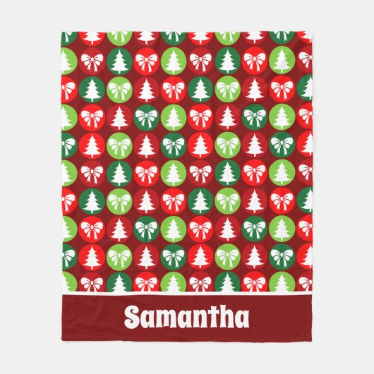  Retro Kerstbomen en Bogen Patroon Fleece Deken (Voorkant)