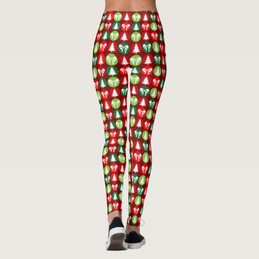  Retro Kerstbomen en Bogen Patroon Leggings (Achterkant)