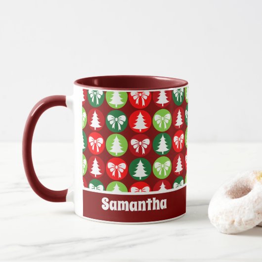 Retro Kerstbomen en Bogen Patroon Mok (Met donut)