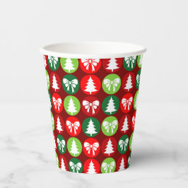  Retro Kerstbomen en Bogen Patroon Papieren Bekers