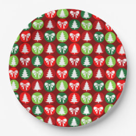  Retro Kerstbomen en Bogen Patroon Papieren Bordje