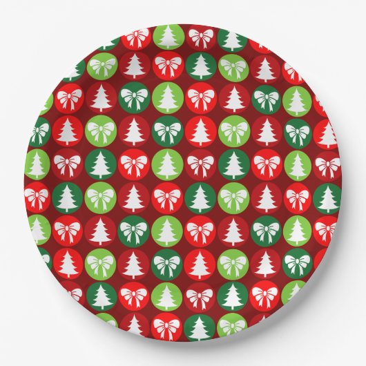  Retro Kerstbomen en Bogen Patroon Papieren Bordje (Voorkant)