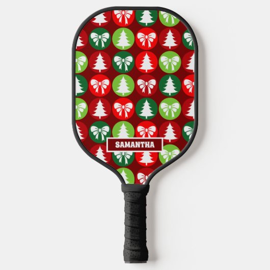 Retro Kerstbomen en Bogen Patroon Pickleball Paddle (Voorkant)