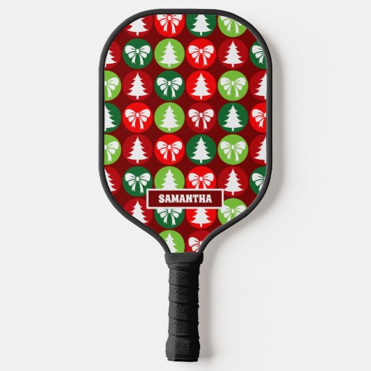  Retro Kerstbomen en Bogen Patroon Pickleball Paddle (Achterkant)