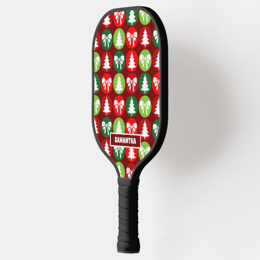 Retro Kerstbomen en Bogen Patroon Pickleball Paddle (Links)
