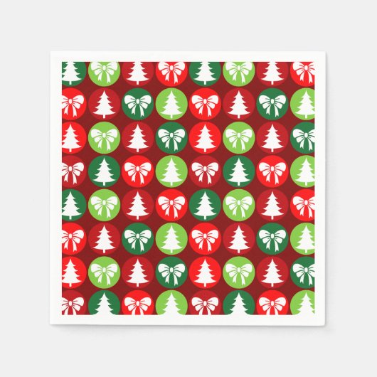  Retro Kerstbomen en Bogen Patroon Servet (Voorkant)