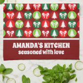  Retro Kerstbomen en Bogen Patroon Theedoek (Gevouwen)