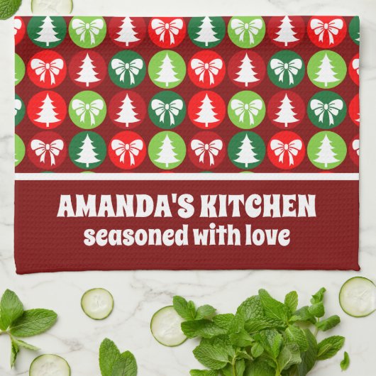 Retro Kerstbomen en Bogen Patroon Theedoek (Gevouwen)