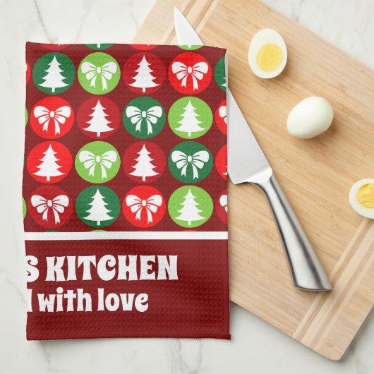  Retro Kerstbomen en Bogen Patroon Theedoek (Quarter Fold)