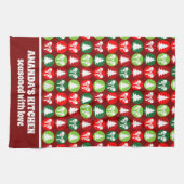  Retro Kerstbomen en Bogen Patroon Theedoek (Horizontaal)