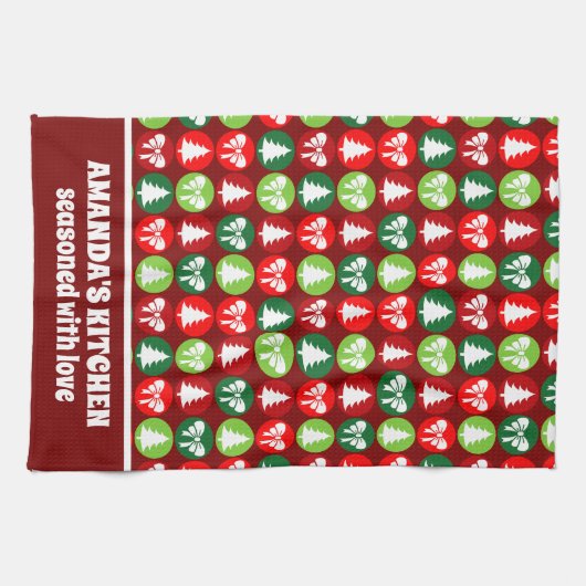 Retro Kerstbomen en Bogen Patroon Theedoek (Horizontaal)