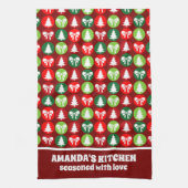 Retro Kerstbomen en Bogen Patroon Theedoek (Verticaal)