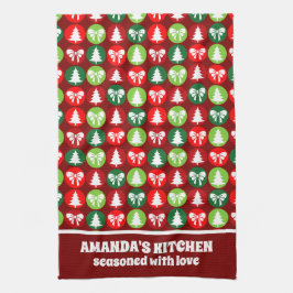 Retro Kerstbomen en Bogen Patroon Theedoek