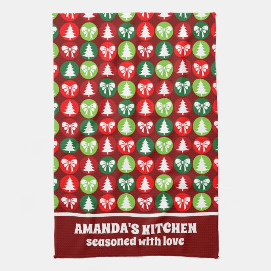  Retro Kerstbomen en Bogen Patroon Theedoek (Verticaal)