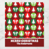  Retro Kerstbomen en Bogen Patroon Wijn Etiket (Enkel label)