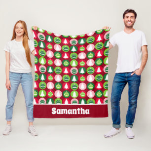 retro kerstbomen en Ornamenten Fleece Deken