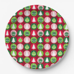 retro kerstbomen en Ornamenten Papieren Bordje