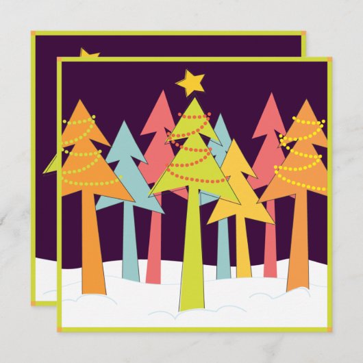 Retro kerstbomen feestdag kaart (Voorkant / Achterkant)