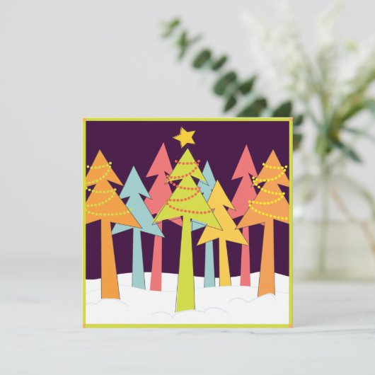 Retro kerstbomen feestdag kaart (Staand voorkant)