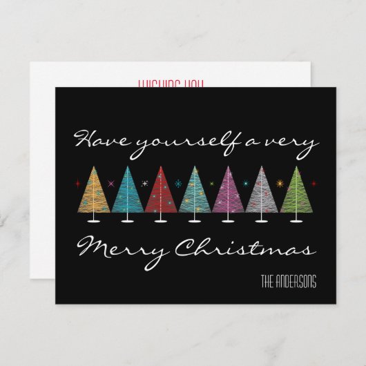Retro kerstbomen feestdagenkaart (Voorkant / Achterkant)