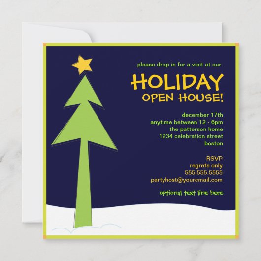 Retro kerstbomen Holiday Open House Kaart (Achterkant)