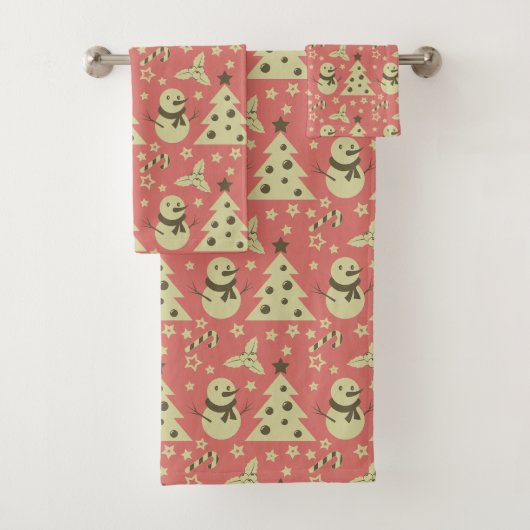 Retro Kerstbomen holly bessen ster snoep Bad Handdoek (Insitu)