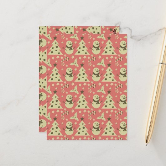 Retro Kerstbomen holly bessen ster snoep Briefkaart (Voorkant / Achterkant in situ)