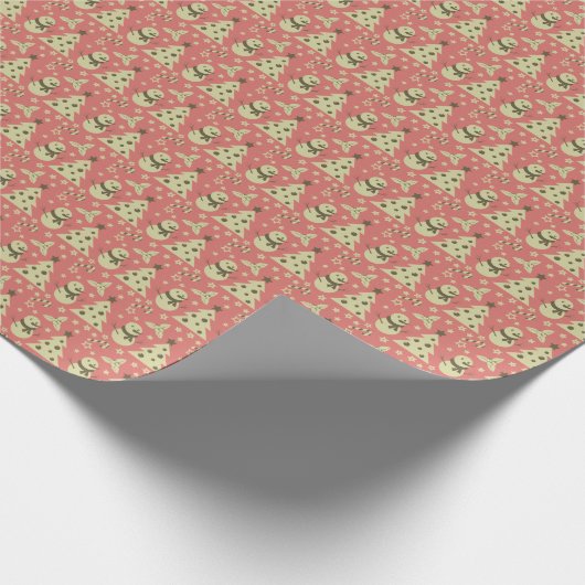 Retro Kerstbomen holly bessen ster snoep Cadeaupapier (Hoek)