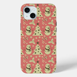 Retro Kerstbomen holly bessen ster snoep iPhone 15 Mini Hoesje