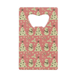 Retro Kerstbomen holly bessen ster snoep Creditkaart Flessenopener