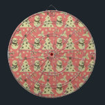 Retro Kerstbomen holly bessen ster snoep Dartbord<br><div class="desc">Naadloos patroon versierd met feestelijke kerstversiering op een roze achtergrond</div>